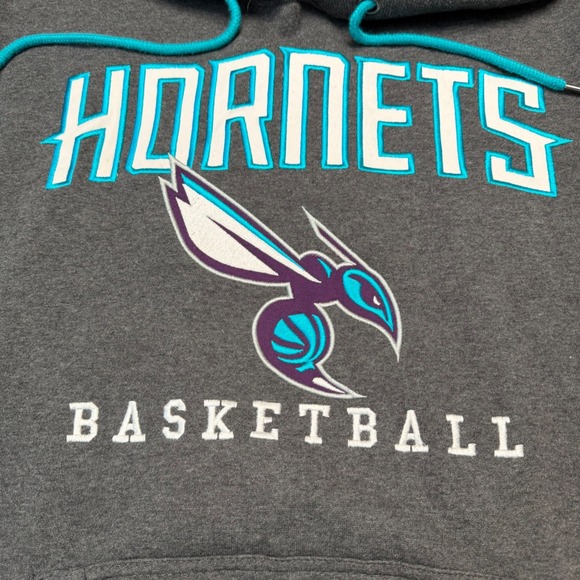 Charlotte Hornets Gray Fleece Hoodie Large Teal Embroidered Logo NBA - Picture 6 of 8